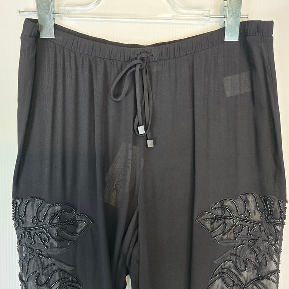 L'Agence Geraldine Monstera Cover-Up Wide Leg Pants Black Beaded Sheer S NEW - Picture 5 of 10